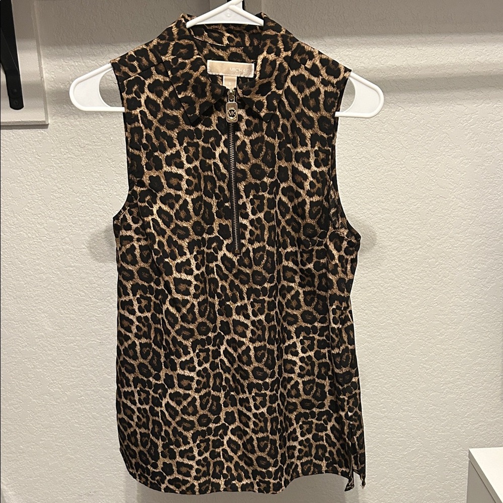 MICHAEL Michael Kors Leopard Print Zip Blouse